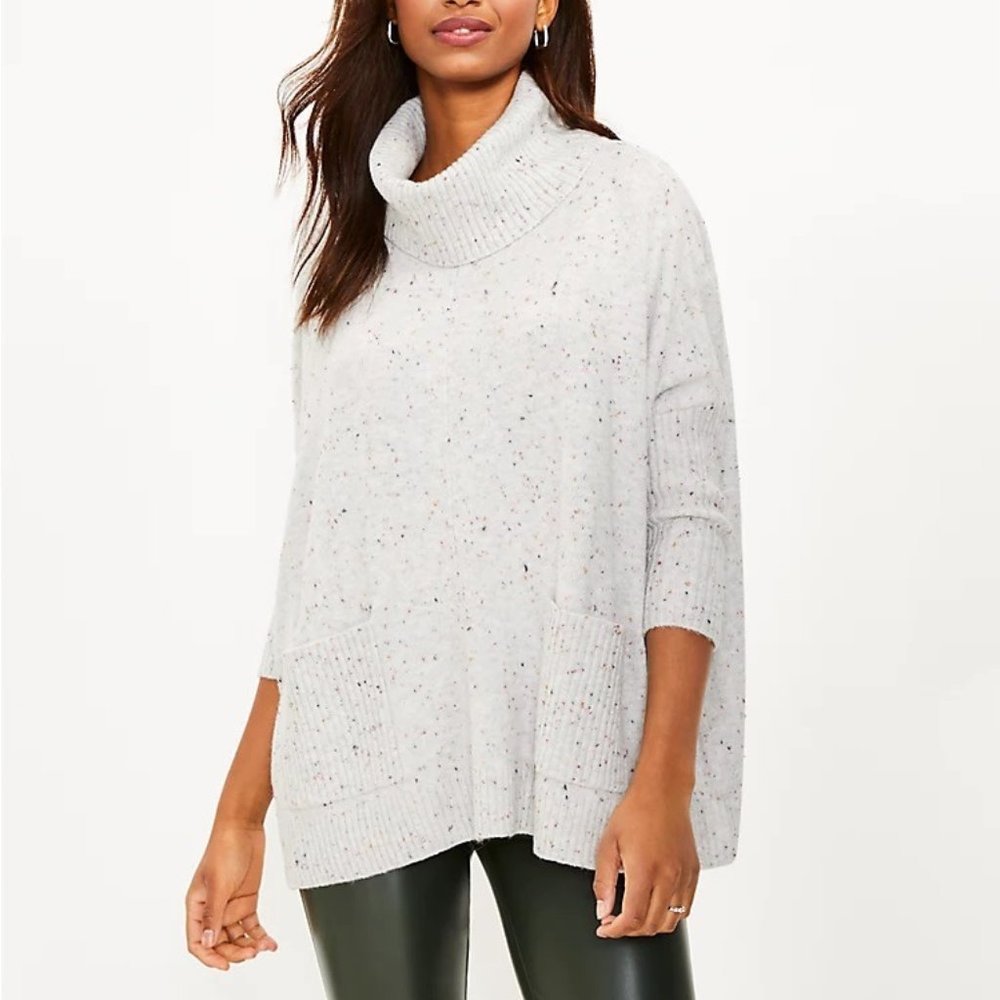 LOFT Flecked Pocket Poncho Sweater